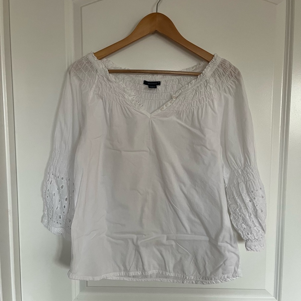 Westbound White Smocked 3/4 Sleeve Blouse